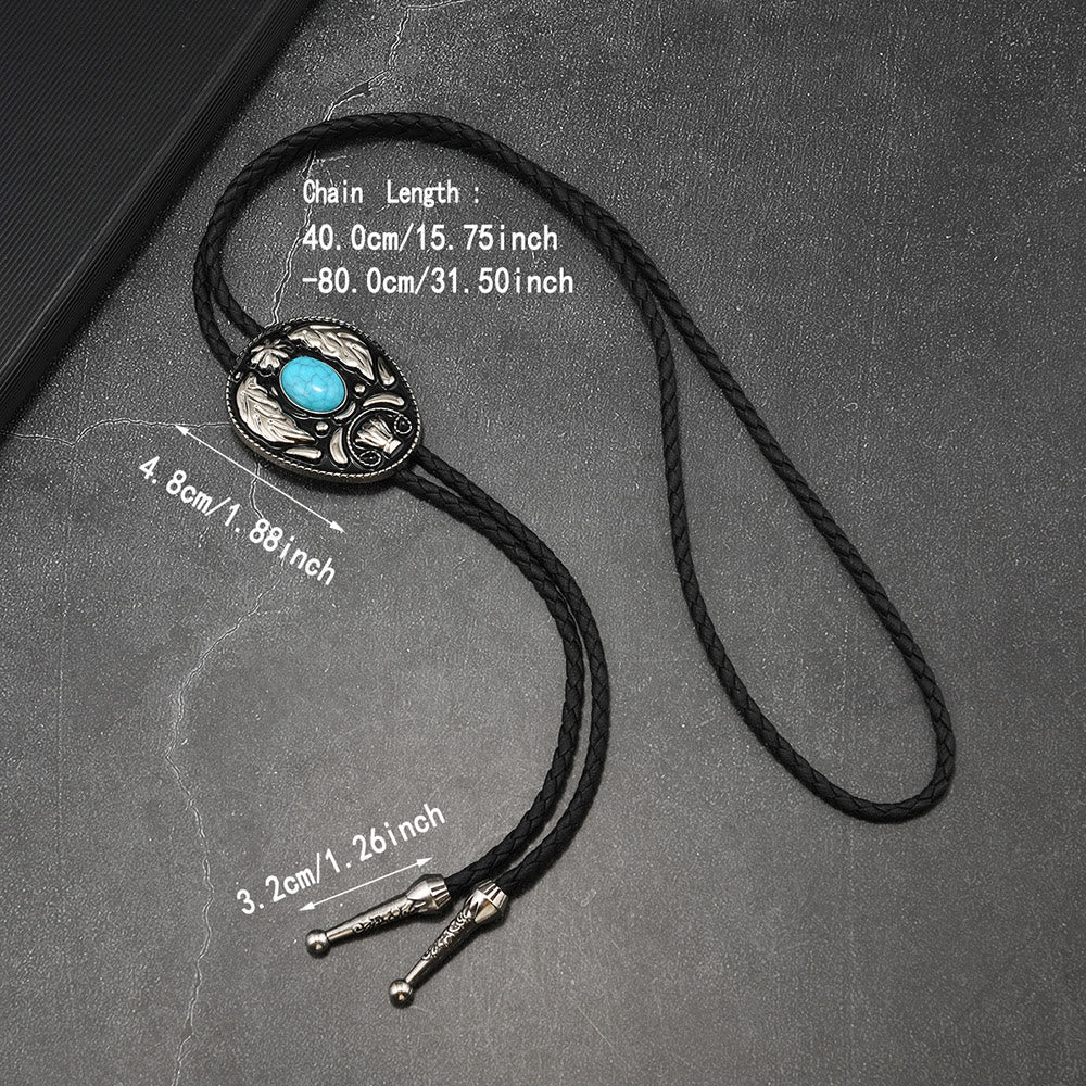 Corbatas bolo ovaladas de metal tallado en turquesa, blanco y negro - image 4