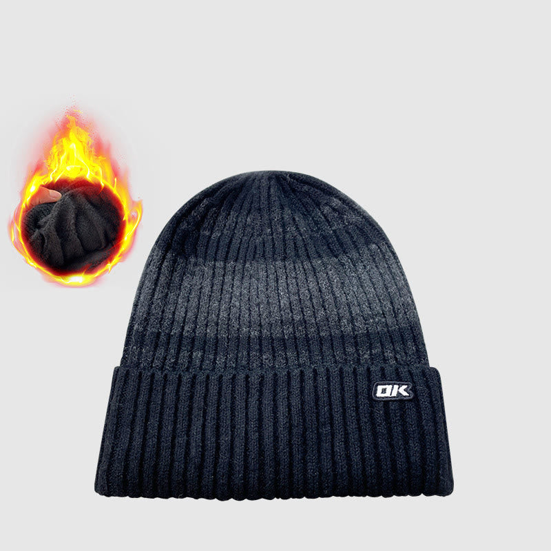 Gorro de punto a rayas con forro polar de invierno para hombre - Negro - Ajustable (21 1/4"-22 7/8") - image 1