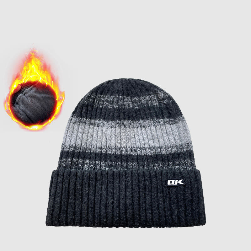 Gorro de punto a rayas con forro polar de invierno para hombre - Gris oscuro - Ajustable (21 1/4"-22 7/8") - image 2