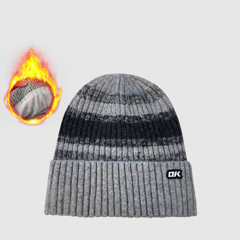 Gorro de punto a rayas con forro polar de invierno para hombre - Gris - Ajustable (21 1/4"-22 7/8") - image 3