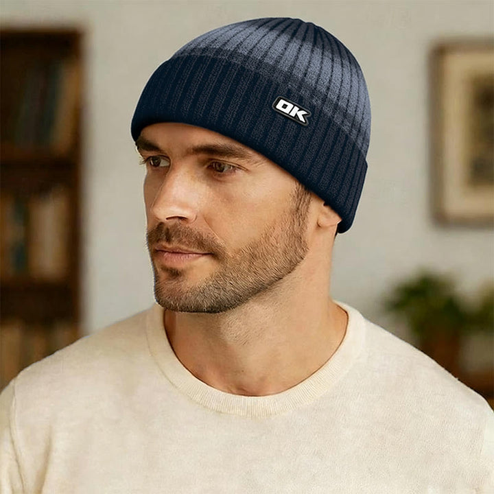 Gorro de punto a rayas con forro polar de invierno para hombre - image 0
