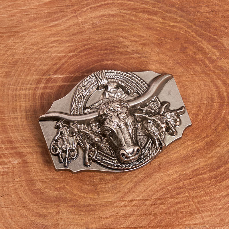 Cinturón de cuero con hebilla de cabeza de toro dorada y plateada estilo western para hombre - image 3