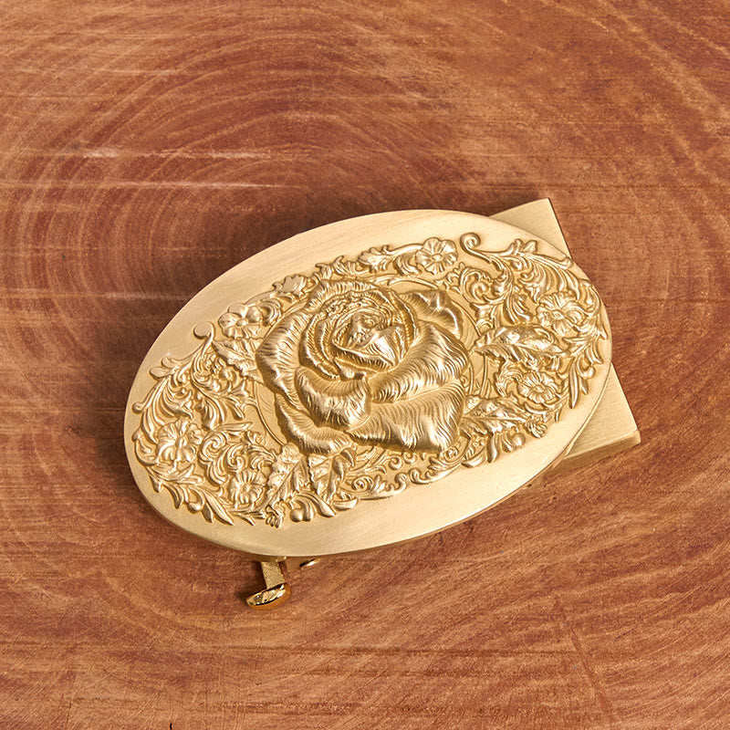 Cinturón de cuero con hebilla automática de metal ovalado en rosa dorada para hombre - image 1