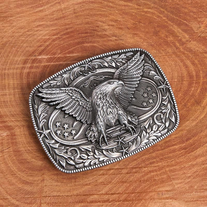 Cinturón de cuero con hebilla de águila 3D de bronce vintage para hombre - image 3