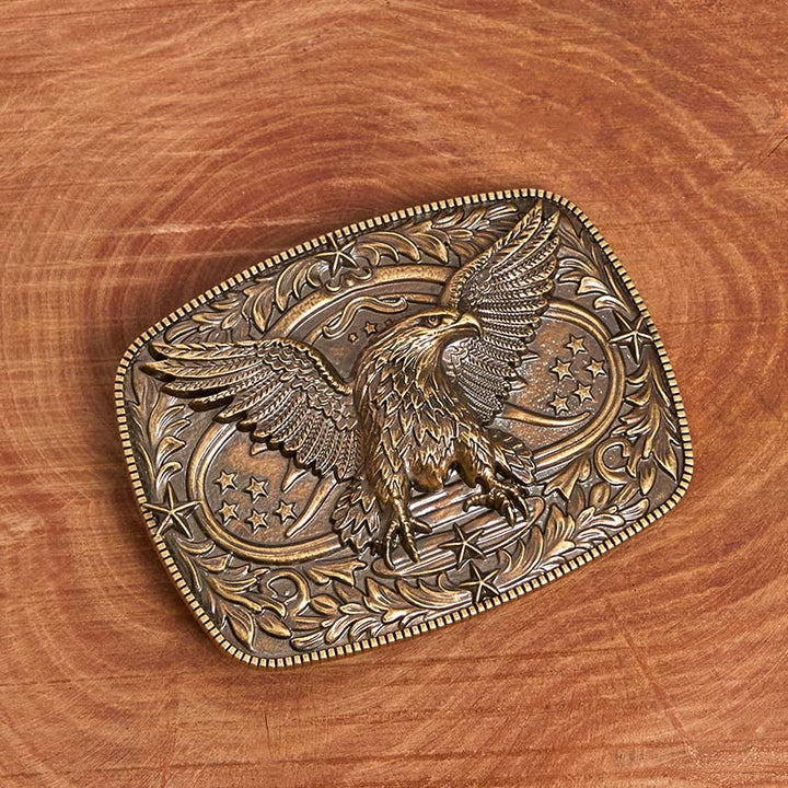 Cinturón de cuero con hebilla de águila 3D de bronce vintage para hombre - Bronce - Sin cinturón - Cinturón no incluido - image 0