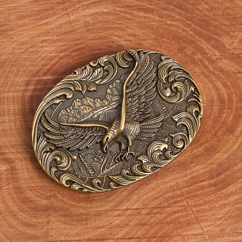 Cinturón de cuero con hebilla en relieve de águila voladora occidental para hombre - image 3