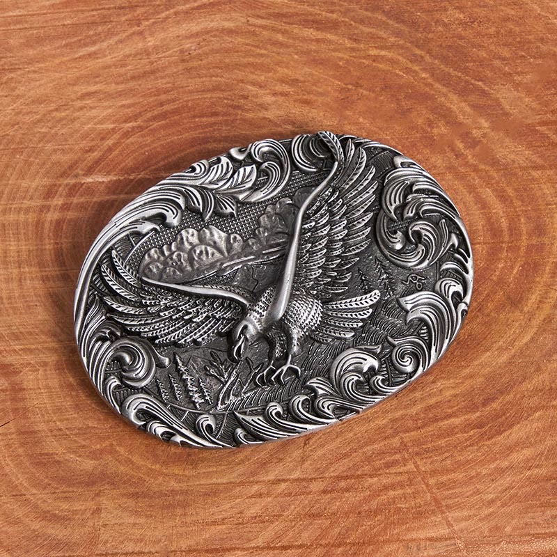 Cinturón de cuero con hebilla en relieve de águila voladora occidental para hombre - image 1