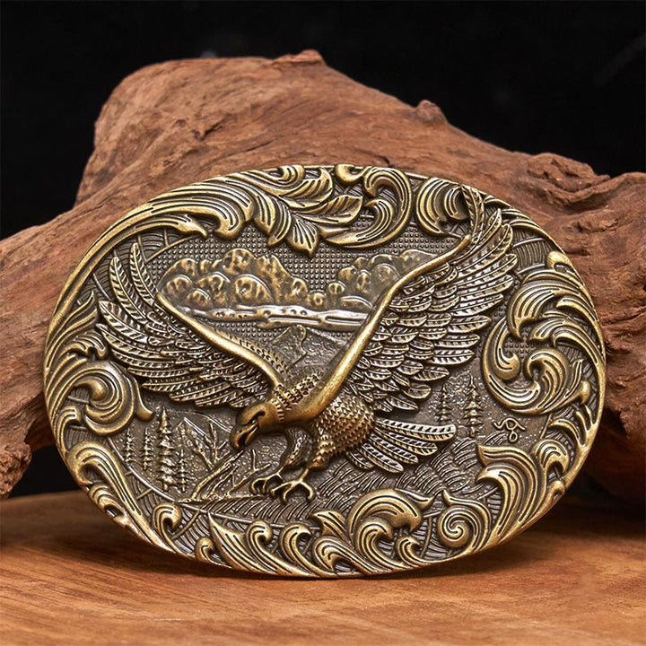 Cinturón de cuero con hebilla en relieve de águila voladora occidental para hombre - Bronce - Sin cinturón - Cinturón no incluido - image 2