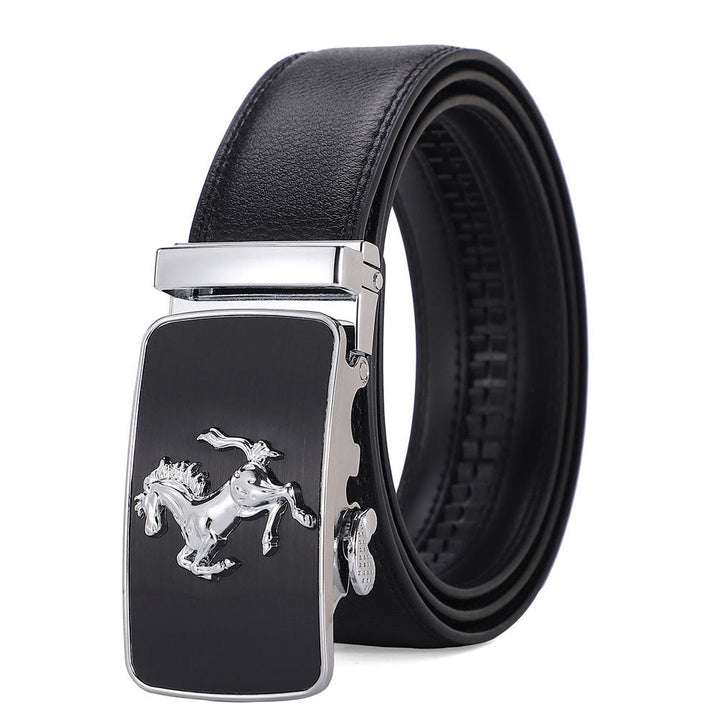 Cinturón de cuero con hebilla automática y emblema de caballo al galope para hombre - 46 - image 0