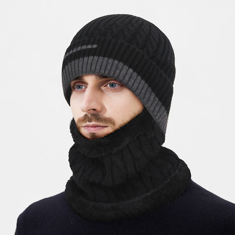 Conjunto de 2 gorros y polainas para el cuello de punto degradado con forro polar cálido - Negro - Ajustable (21 5/8"-23 5/8") - image 2