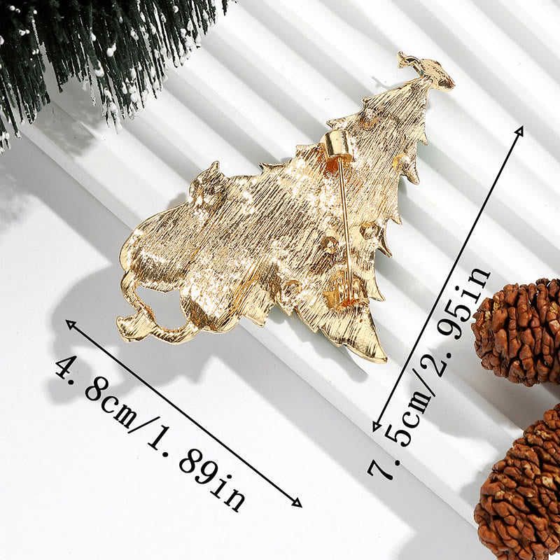 Broche navideño de dos tonos con diseño festivo de árbol de Navidad esmaltado, gato y pez - image 3