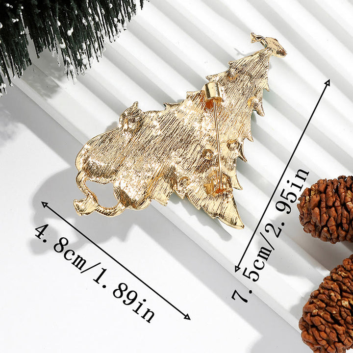 Broche navideño de dos tonos con diseño festivo de árbol de Navidad esmaltado, gato y pez - image 3