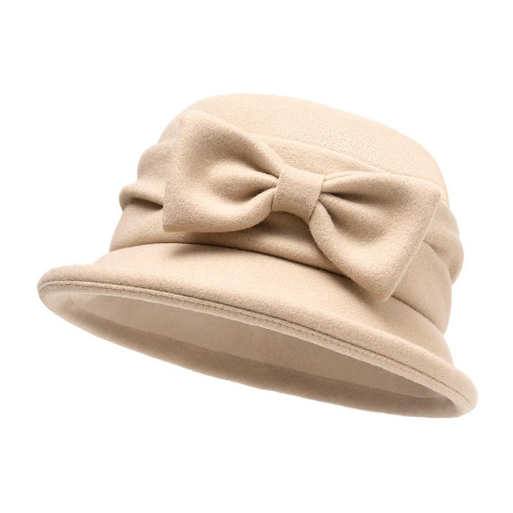 Sombrero de pescador de fieltro suave con decoración de lazo para mujer - Beige - M (22-22 7/8") - image 0