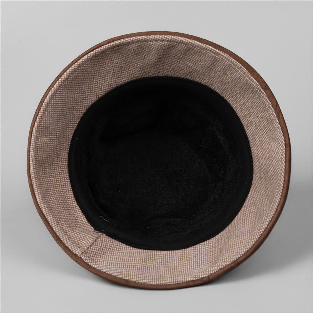 Sombrero de pescador elegante con lazo a cuadros y ribete de diamantes de imitación para mujer - image 5