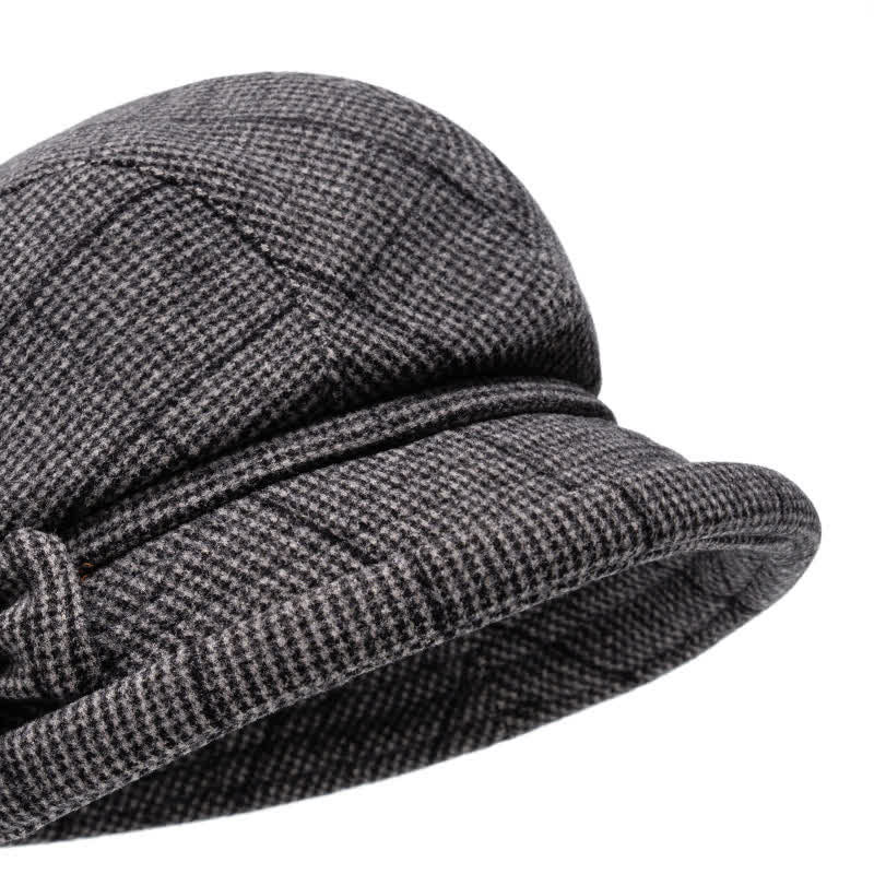 Boina cálida con lazo a cuadros para mujer - image 1