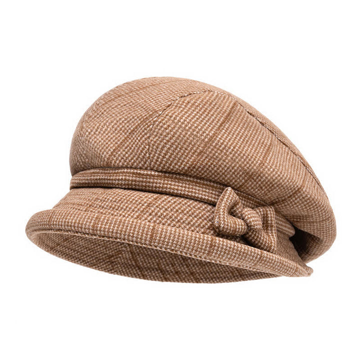 Boina cálida con lazo a cuadros para mujer - Camello - M (22-22 7/8") - image 9