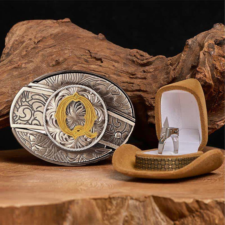 Juego de anillos funcionales con hebilla de cinturón y cuchillo oculto con letra inicial DIY - Q - Sin cinturón - image 22