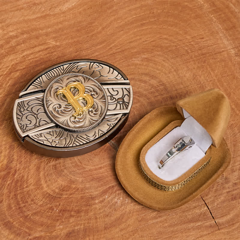 Juego de anillos funcionales con hebilla de cinturón y cuchillo oculto con letra inicial DIY - image 2