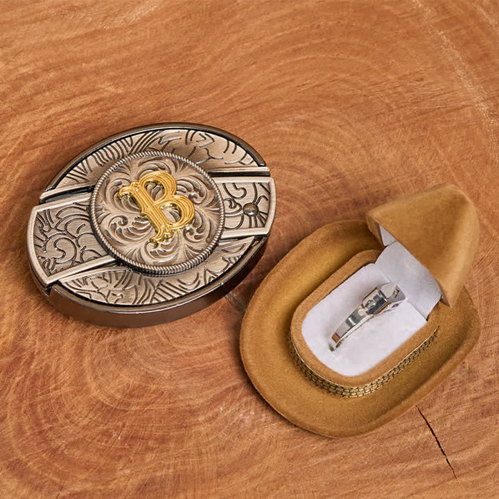 Juego de anillos funcionales con hebilla de cinturón y cuchillo oculto con letra inicial DIY - image 2