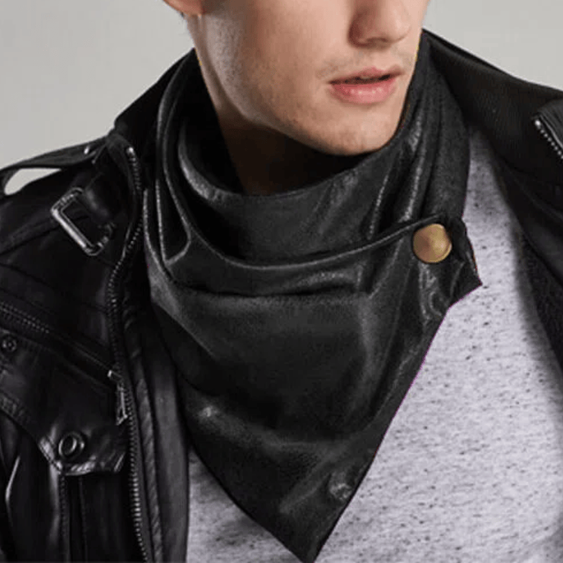 Corbata vintage de cuero desgastado con hebilla de metal para hombre - Negro - image 1