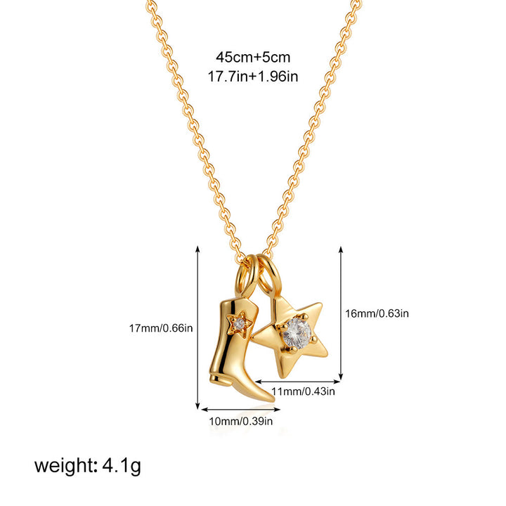 Exquisito collar con colgante de estrella y bota vaquera dorada del oeste - Estilo #4 - image 6