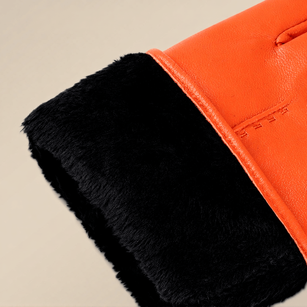 Guantes de invierno cálidos de cuero naranja elegantes para mujer - image 3