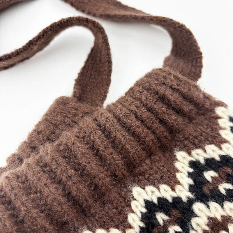 Bolso bandolera de punto con estampado retro para mujer, de doble uso - image 6