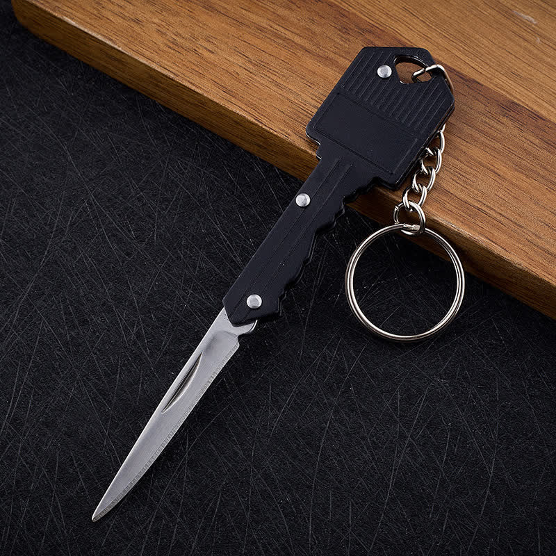 Mini llavero plegable con forma de cuchillo para acampar - Negro - image 9