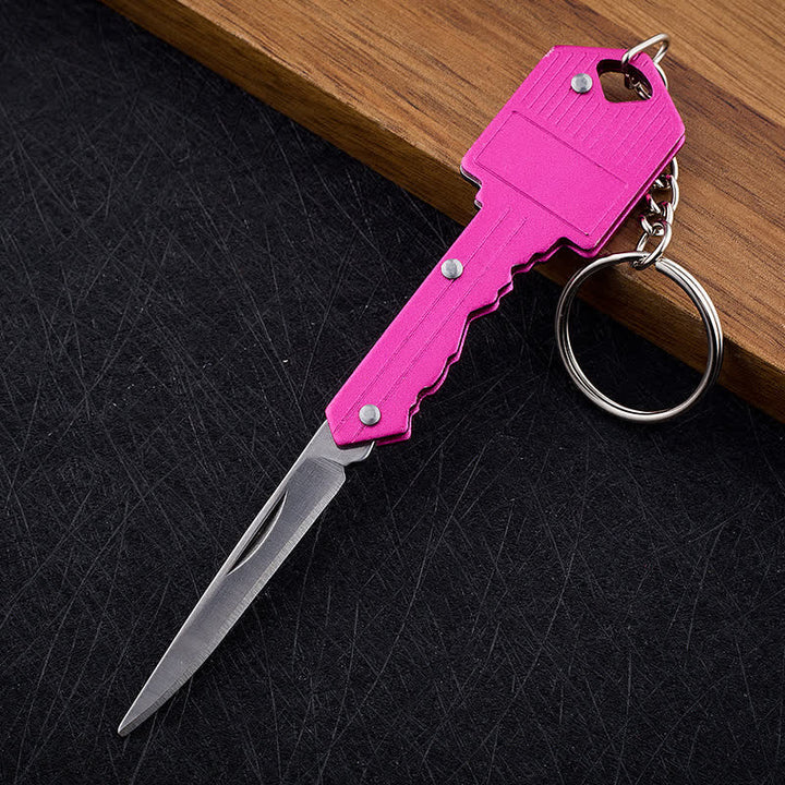 Mini llavero plegable con forma de cuchillo para acampar - Rosa fuerte - image 15
