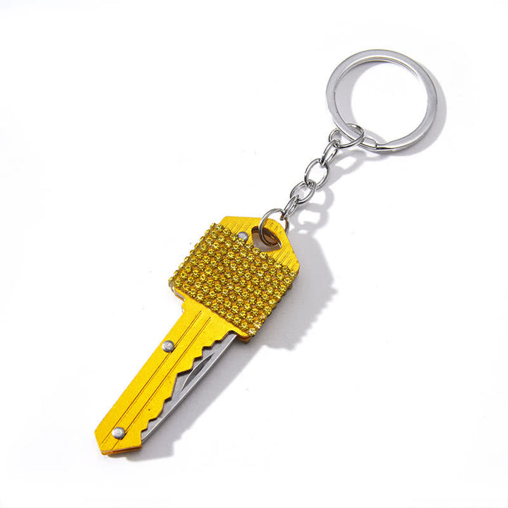 Llavero plegable con forma de cuchillo y diamantes de imitación brillantes - Amarillo - image 8