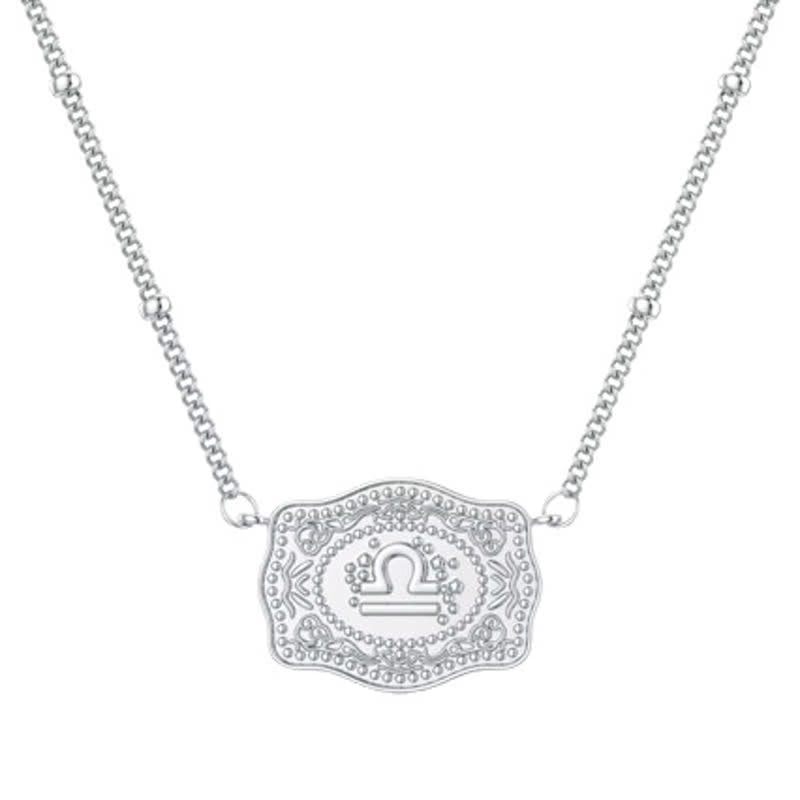 Collar de plata con los doce signos del zodiaco en relieve - Libra - image 9