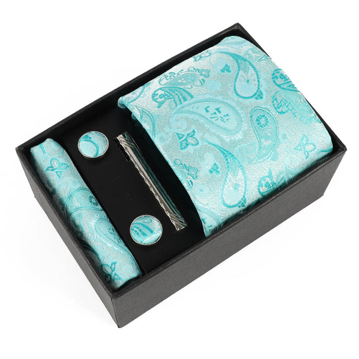 Juego de 4 gemelos y corbata con clip para hombre, elegantes y cuadrados de bolsillo - Estilo #20 - image 20