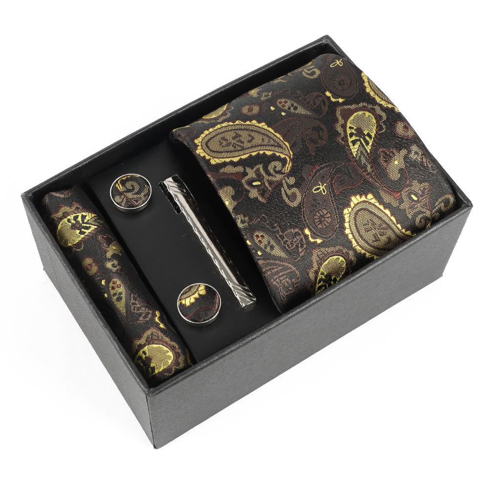 Juego de 4 gemelos y corbata con clip para hombre, elegantes y cuadrados de bolsillo - Estilo #25 - image 25