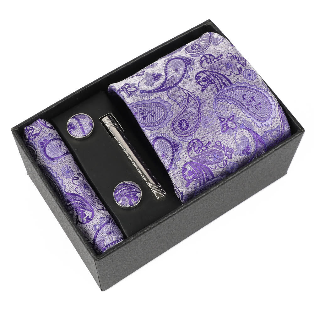 Juego de 4 gemelos y corbata con clip para hombre, elegantes y cuadrados de bolsillo - Estilo #2 - image 1