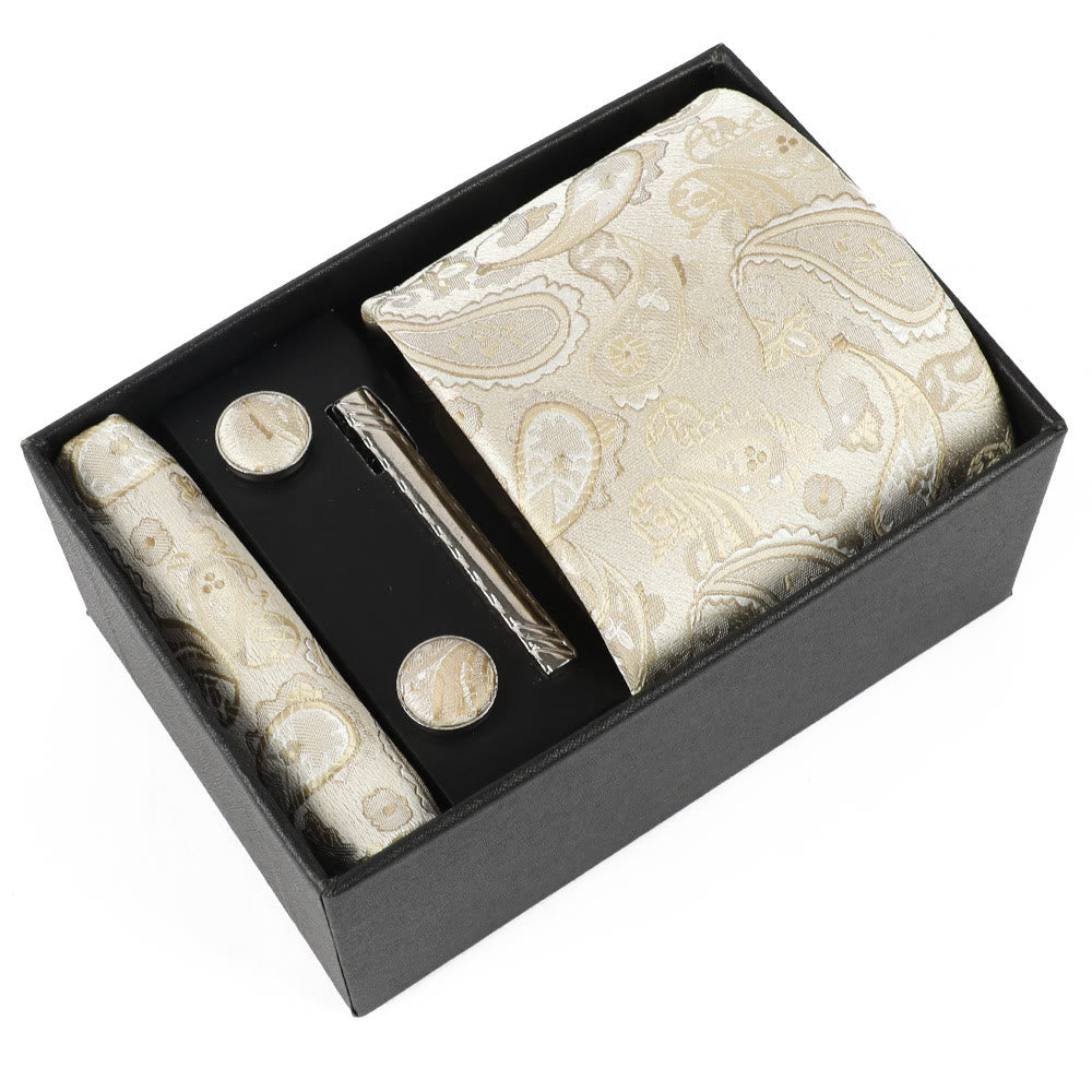 Juego de 4 gemelos y corbata con clip para hombre, elegantes y cuadrados de bolsillo - Estilo #9 - image 9