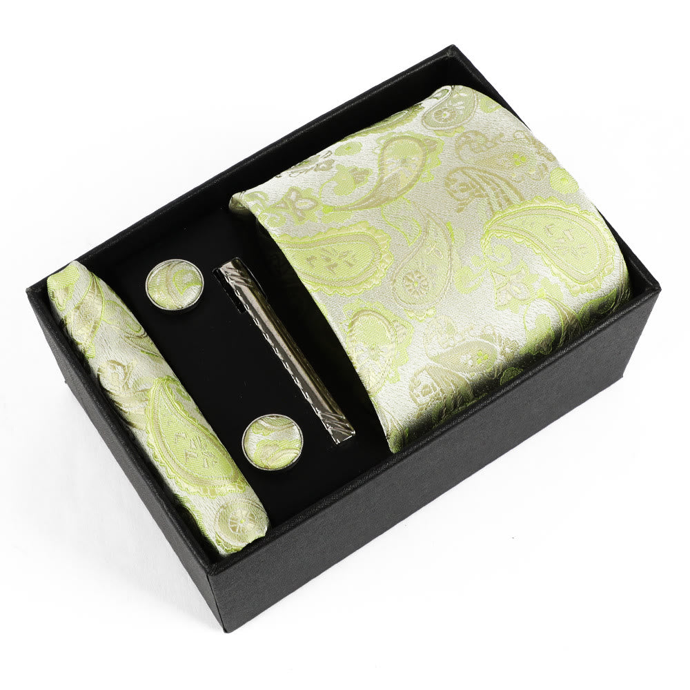 Juego de 4 gemelos y corbata con clip para hombre, elegantes y cuadrados de bolsillo - Estilo #14 - image 14