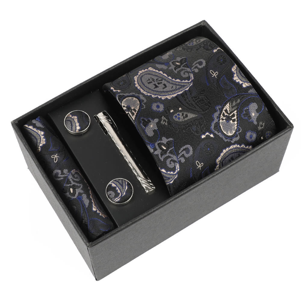 Juego de 4 gemelos y corbata con clip para hombre, elegantes y cuadrados de bolsillo - Estilo #8 - image 8