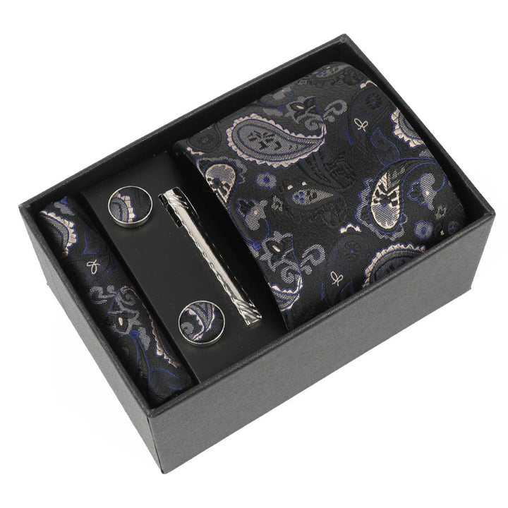 Juego de 4 gemelos y corbata con clip para hombre, elegantes y cuadrados de bolsillo - Estilo #8 - image 8