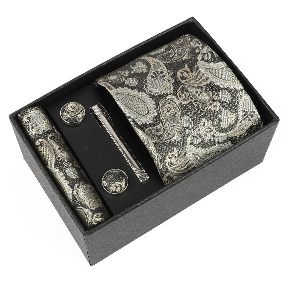 Juego de 4 gemelos y corbata con clip para hombre, elegantes y cuadrados de bolsillo - Estilo #5 - image 5