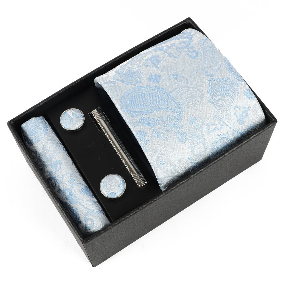 Juego de 4 gemelos y corbata con clip para hombre, elegantes y cuadrados de bolsillo - Estilo #19 - image 19