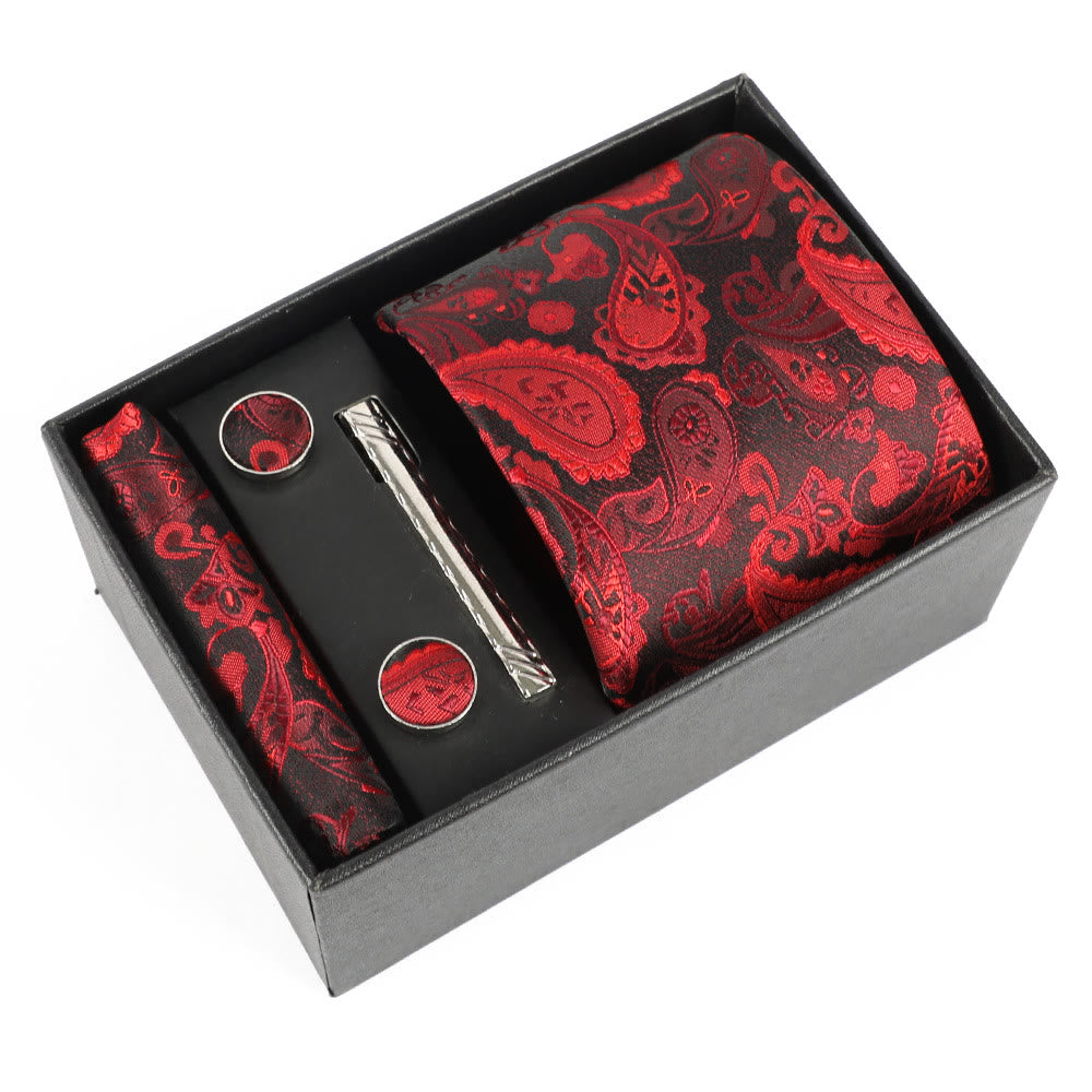 Juego de 4 gemelos y corbata con clip para hombre, elegantes y cuadrados de bolsillo - Estilo #28 - image 28