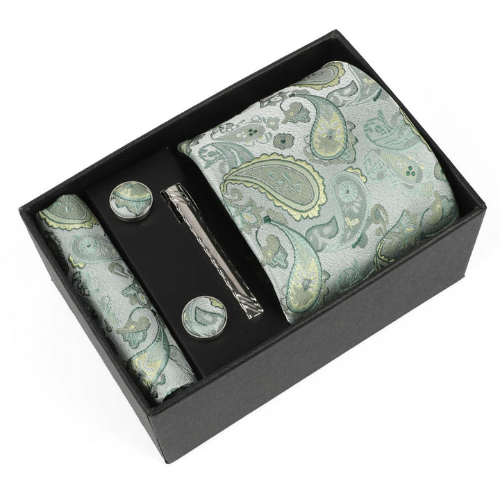 Juego de 4 gemelos y corbata con clip para hombre, elegantes y cuadrados de bolsillo - Estilo #6 - image 6