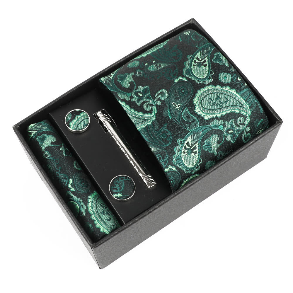 Juego de 4 gemelos y corbata con clip para hombre, elegantes y cuadrados de bolsillo - Estilo #4 - image 3