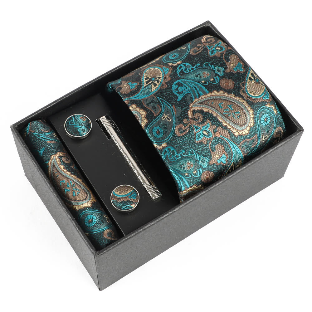 Juego de 4 gemelos y corbata con clip para hombre, elegantes y cuadrados de bolsillo - Estilo #1 - image 0