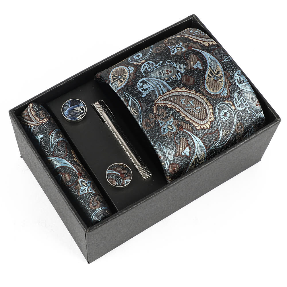 Juego de 4 gemelos y corbata con clip para hombre, elegantes y cuadrados de bolsillo - Estilo #23 - image 23