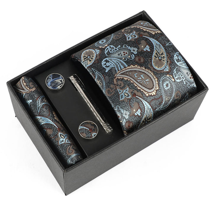 Juego de 4 gemelos y corbata con clip para hombre, elegantes y cuadrados de bolsillo - Estilo #23 - image 23