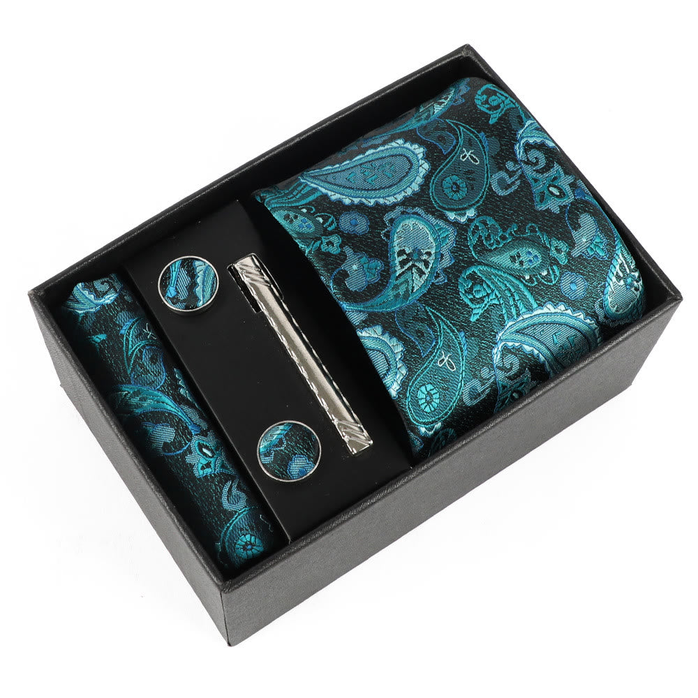 Juego de 4 gemelos y corbata con clip para hombre, elegantes y cuadrados de bolsillo - Estilo #17 - image 17