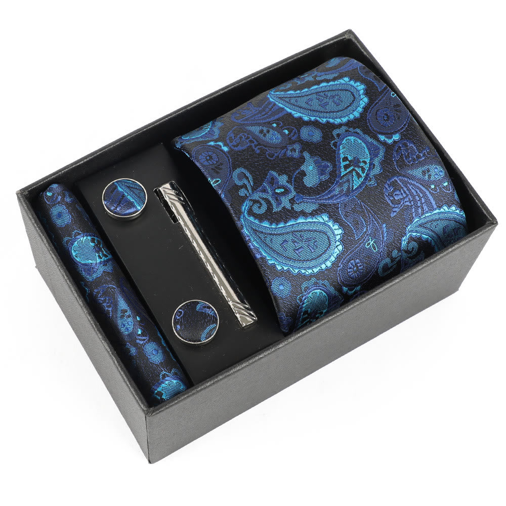 Juego de 4 gemelos y corbata con clip para hombre, elegantes y cuadrados de bolsillo - Estilo #24 - image 24