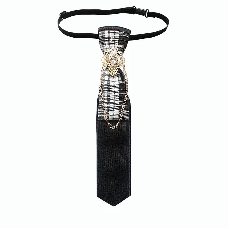 Corbata ajustable con decoración de cadena de tela lisa y cuadros de patchwork - Estilo #6 - image 8