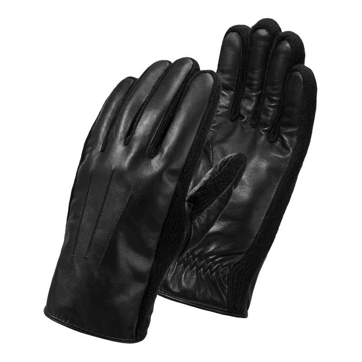 Guantes de invierno de cuero con forro polar para pantalla táctil para hombre - Negro - L - image 1